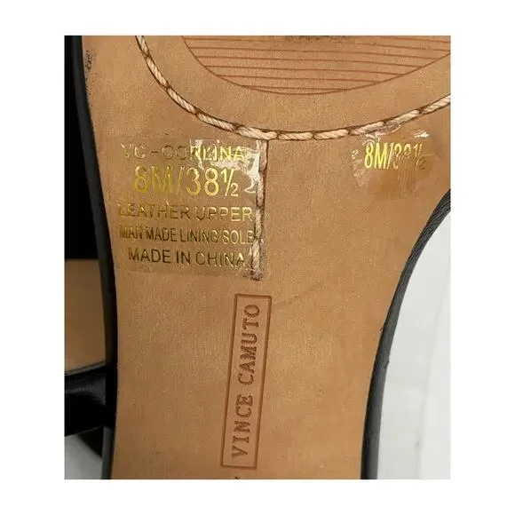 Vince Camuto Corlina Black Leather Ankle Strap Open Toe Heel Sandals 8M - Picture 7 of 8